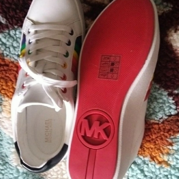 Michael Kors Poppy White Lace Up Rainbow Sneakers - Picture 1 of 4